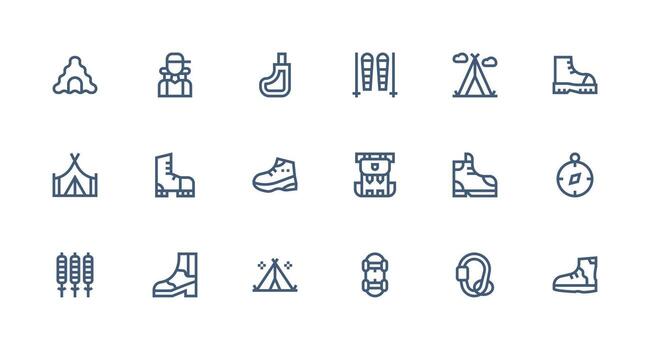Trekking Visual Pack containing 18 Strong Stroke Line Icons Simple Icons for Interface and Wireframes vector