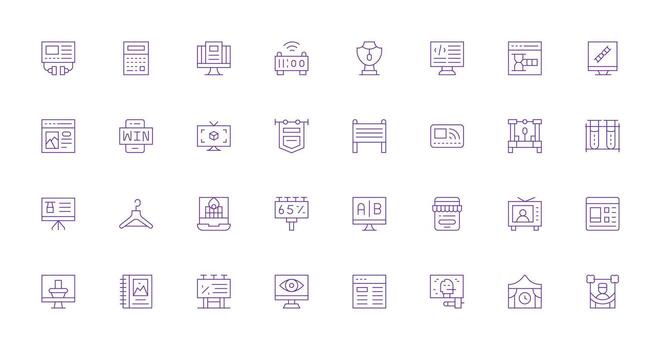 Delgado línea estilo monitor íconos con 32 vectores aplicación icono paquete