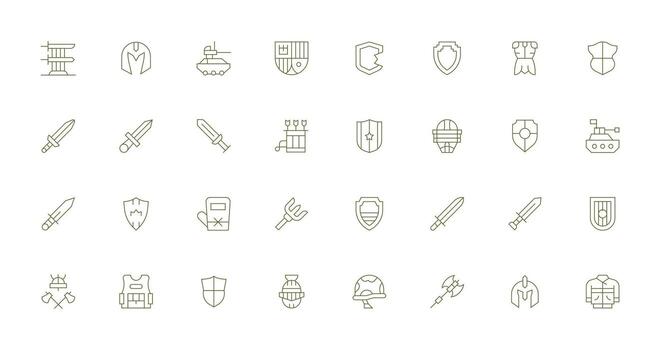 Armor Icon Set with 32 Thin Line Graphics Complete Icon Set for Mobile Apps vector