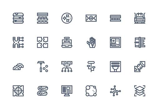 Components including 24 Thick Line Line Illustrations Simplified Icon Pack for Visual Tools vector
