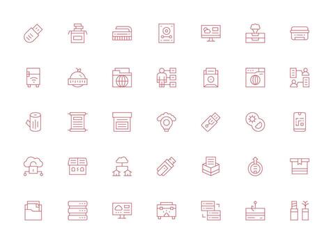 35 Light Line Style Icons from Data Storage Collection Clean Icon Set Icon Pack for UI Projects vector