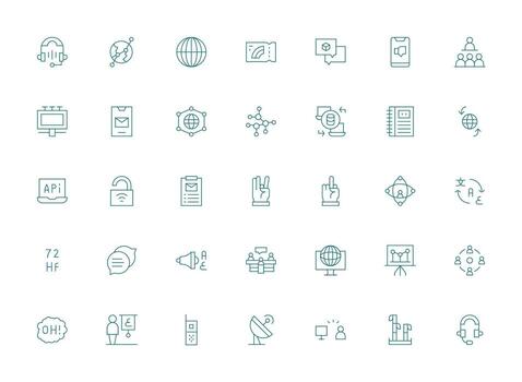 35 ligero línea íconos para comunicación gráficos limpiar icono conjunto icono paquete para ui proyectos vector