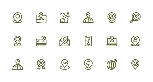 Geolocation featuring 18 Icons in Strong Stroke Line Design Simplified Icon Pack for Visual Tools vector