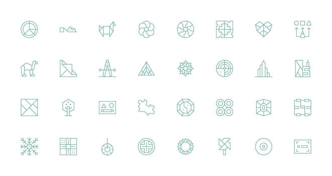32 geométrico íconos en Delgado línea estético limpiar icono conjunto icono paquete para ui proyectos vector