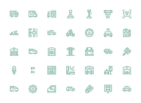 Automobile featuring 35 Icons in Regular Clean Line Design Smart Icon Collection vector
