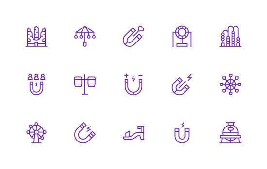 Attraction Icon Set with 15 Regular Line Graphics Quick Access Icons for UI Development vector