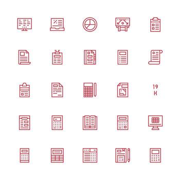 Spreadsheet Design Icons featuring 25 in Medium Stroke Outline Style Multi-Purpose Icon Set vector