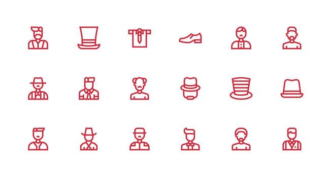 18 Strong Stroke Line Style Icons from Gentleman Collection Fully Editable Icon Set for Web vector