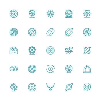 Circular Icon Set with 25 Medium Stroke Outline Graphics Professional Icon Pack for Development Work vector
