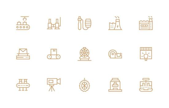 Production Design Icons featuring 15 in Regular Line Style Detailed Icon Collection for Design Systems vector