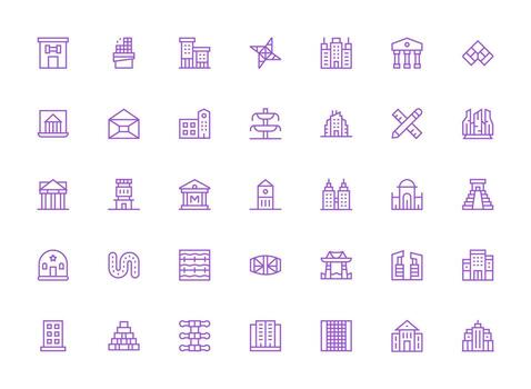 Architecture Design Icons featuring 35 in Regular Clean Line Style Icon Pack for Various Themes vector