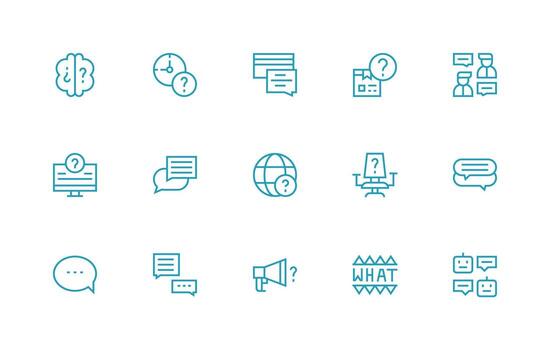 Question including 15 Regular Line Illustrations Fully Editable Icon Set for Web vector