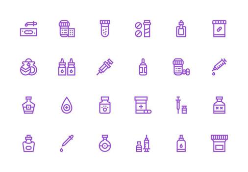 Vial Design Icons featuring 24 in Thick Line Line Style Multi-Style Icons for Creative Projects vector