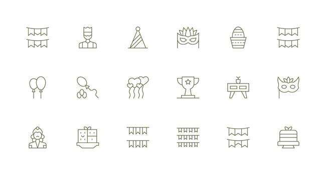 Decorations Icon Collection with 18 Minimal Line Designs Icon Set for Projects vector