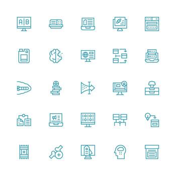 Information Technology Design Icons featuring 25 in Medium Stroke Outline Style Theme-Based Icon Pack vector
