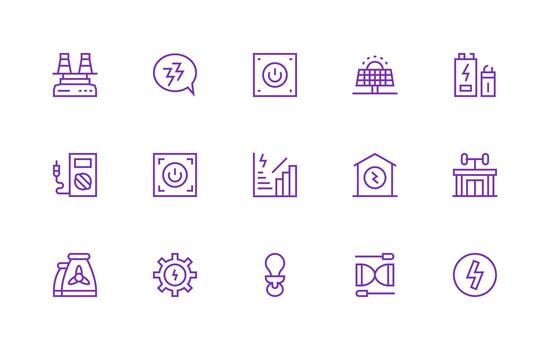 Regular Line Style Electricity Icons with 15 Vectors Clean Icon Collection for Web Use