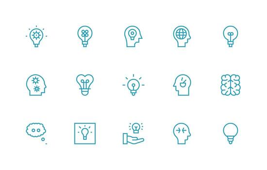 Thinking Design Icons featuring 15 in Regular Line Style All Device Compatible Icon Set vector