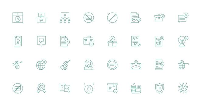 32 Thin Line Icons for Denied Graphics Simplified Icon Pack for Visual Tools vector