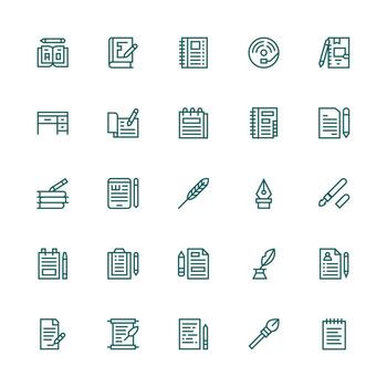 Writing Icon Set with 25 Medium Stroke Outline Graphics Balanced Icon Set for Functional Design vector