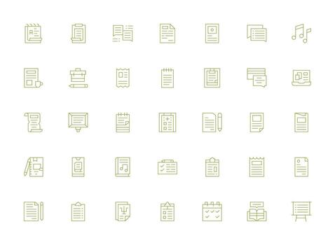 Notes Icon Set with 35 Light Line Graphics Well-Structured Icons for Creative Use vector