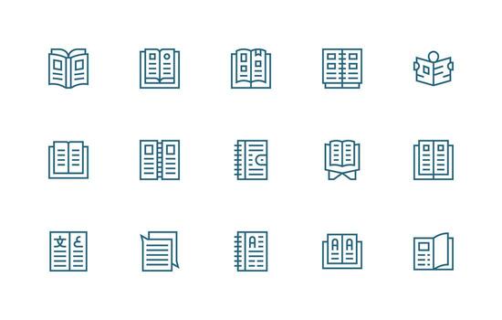 regular línea estilo paginas íconos con 15 vectores simplificado icono paquete para visual herramientas