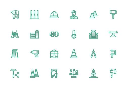 24 Thick Line Line Icons for Construction Graphics Sharp Icons for Presentations vector