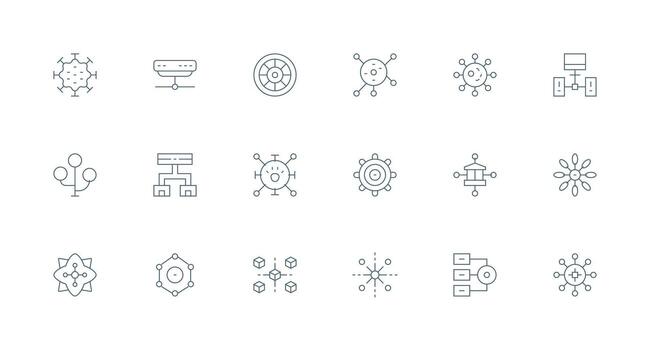 Hub Set with 18 Minimal Line Icons Clean Set for Layout Prototypes vector