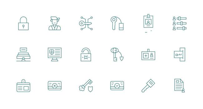 18 Minimal Line Icons for Authorization Graphics Detailed Icon Collection for Design Systems vector