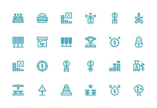 Yield Icon Set with 24 Thick Line Line Graphics Icon Set vector