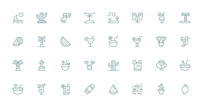 32 Thin Line Icons for Tropical Graphics Simplified Icon Pack for Visual Tools vector