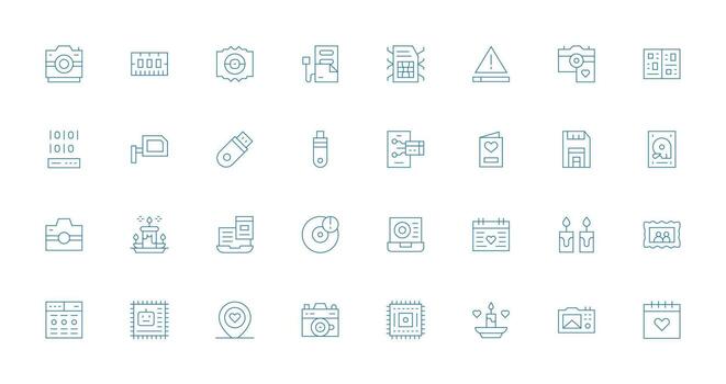 memoria icono colección con 32 Delgado línea diseños icono conjunto vector