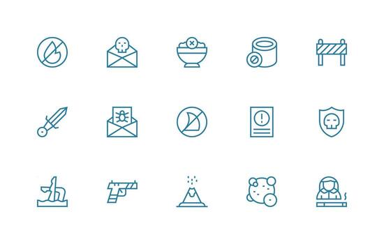15 Regular Line Vectors for Danger Theme Full Icon Library for UI Designers