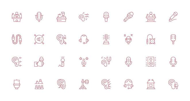 32 íconos para micrófono en Delgado línea formato mínimo icono paquete vector