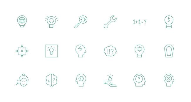mínimo línea estilo problema resolviendo íconos con 18 vectores neutral estilo íconos para ninguna proyecto