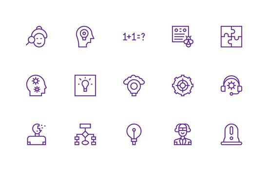 Problem Solving Icon Collection with 15 Regular Line Designs Basic Icon Series vector