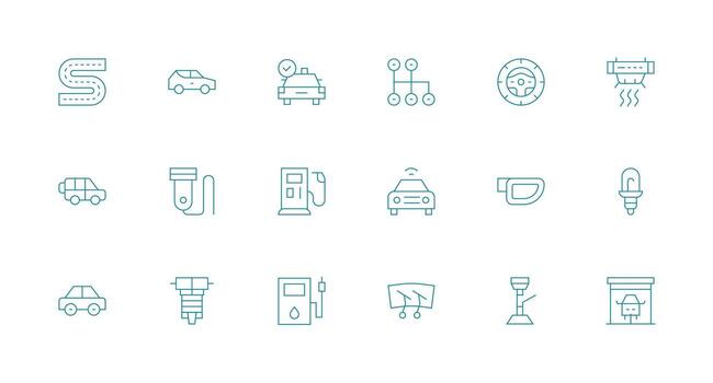 18 Icons for Auto in Minimal Line Format Compact Icon Set vector