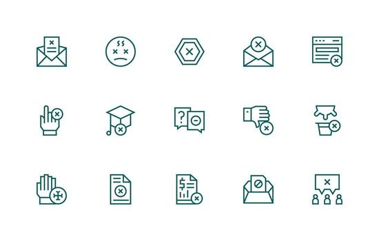 Not Accepted Set with 15 Regular Line Icons Clear and Concise Icon Set Collection vector