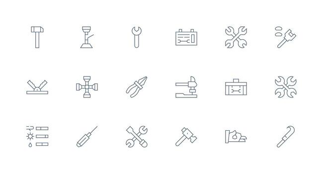 Wrench Icon Set with 18 Minimal Line Graphics Organized Pack for Project Assets vector