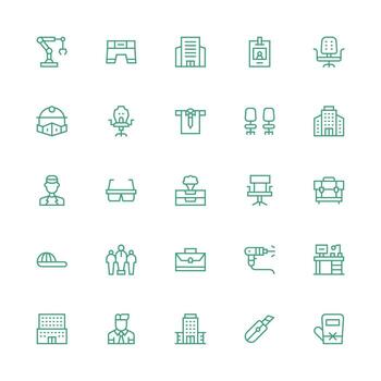 25 medio carrera contorno estilo íconos desde lugar de trabajo colección equilibrado icono conjunto para funcional diseño vector