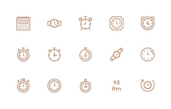 Timekeeping Design Icons featuring 15 in Regular Line Style Line Icon Collection vector