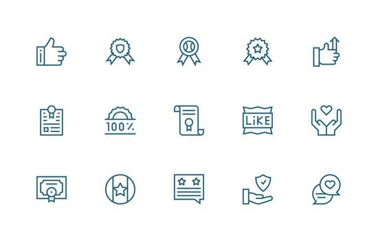 aprobación icono conjunto con 15 regular línea gráficos versátil icono colección para diseñadores vector
