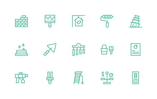 Renovation Design Icons featuring 15 in Regular Line Style Multi-Style Icons for Creative Projects vector