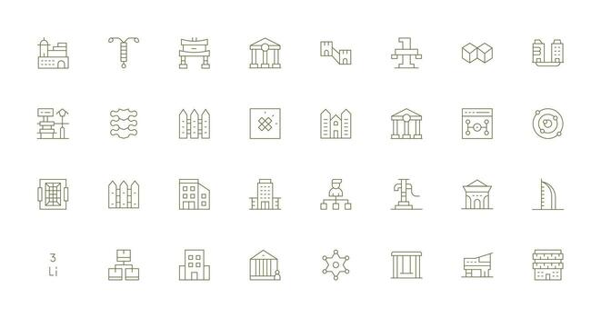 32 estructura íconos en Delgado línea estético núcleo icono colección para diario Tareas vector