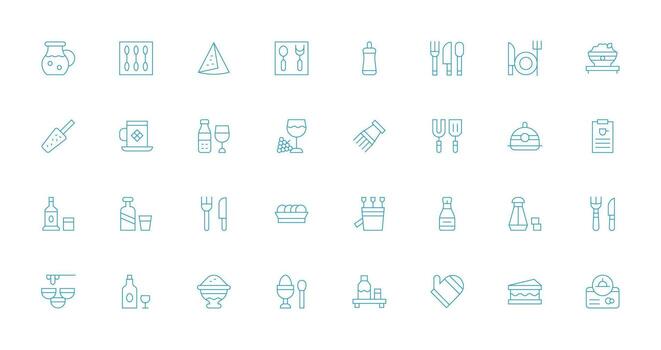 vajilla icono colección con 32 Delgado línea diseños escalable íconos para todas temas vector