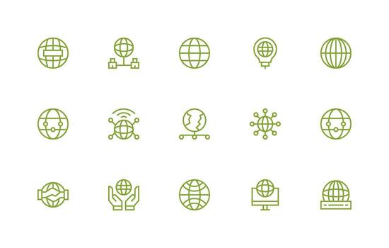 Worldwide Network Icon Set with 15 Regular Line Graphics Core Icon Collection for Daily Tasks vector