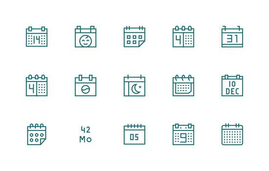 15 Regular Line Icons for Month Graphics Pixel Perfect Icons for Modern Apps vector