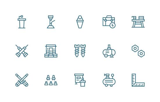 Workshop Set with 15 Regular Line Icons Fully Editable Icon Set for Web vector