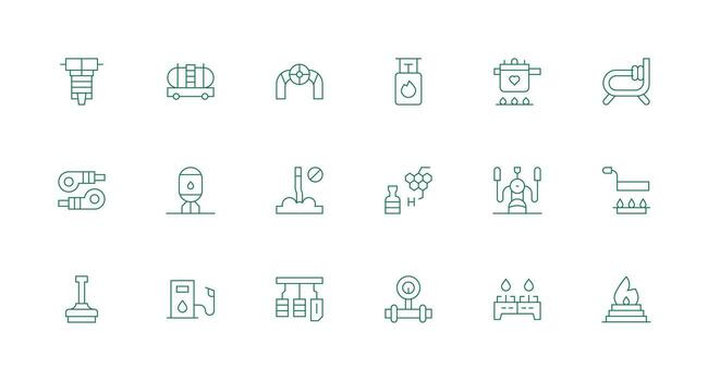 Gas Icon Set with 18 Minimal Line Graphics Design Ready Icon Set for Teams vector