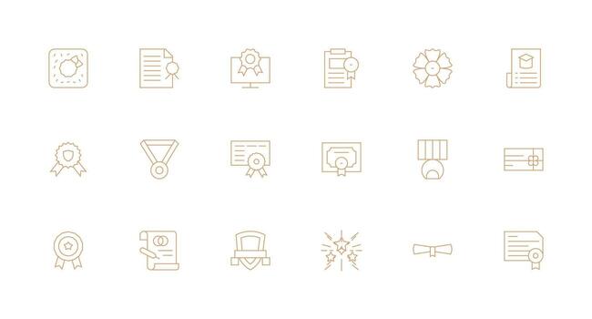 18 Minimal Line Icons for Certificate Graphics Flat Icon Set vector