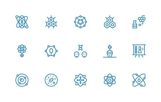 Regular Line Style Molecule Icons with 15 Vectors Web Icon Collection